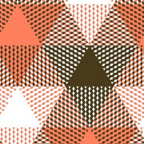 large triangle plaid - coral, bronze and white