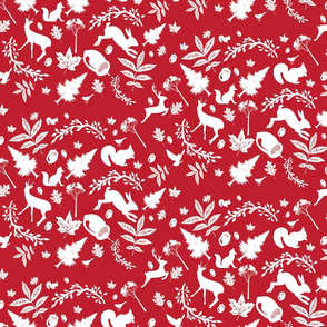 Red Woodland Fabric Rabbit Deer Fox