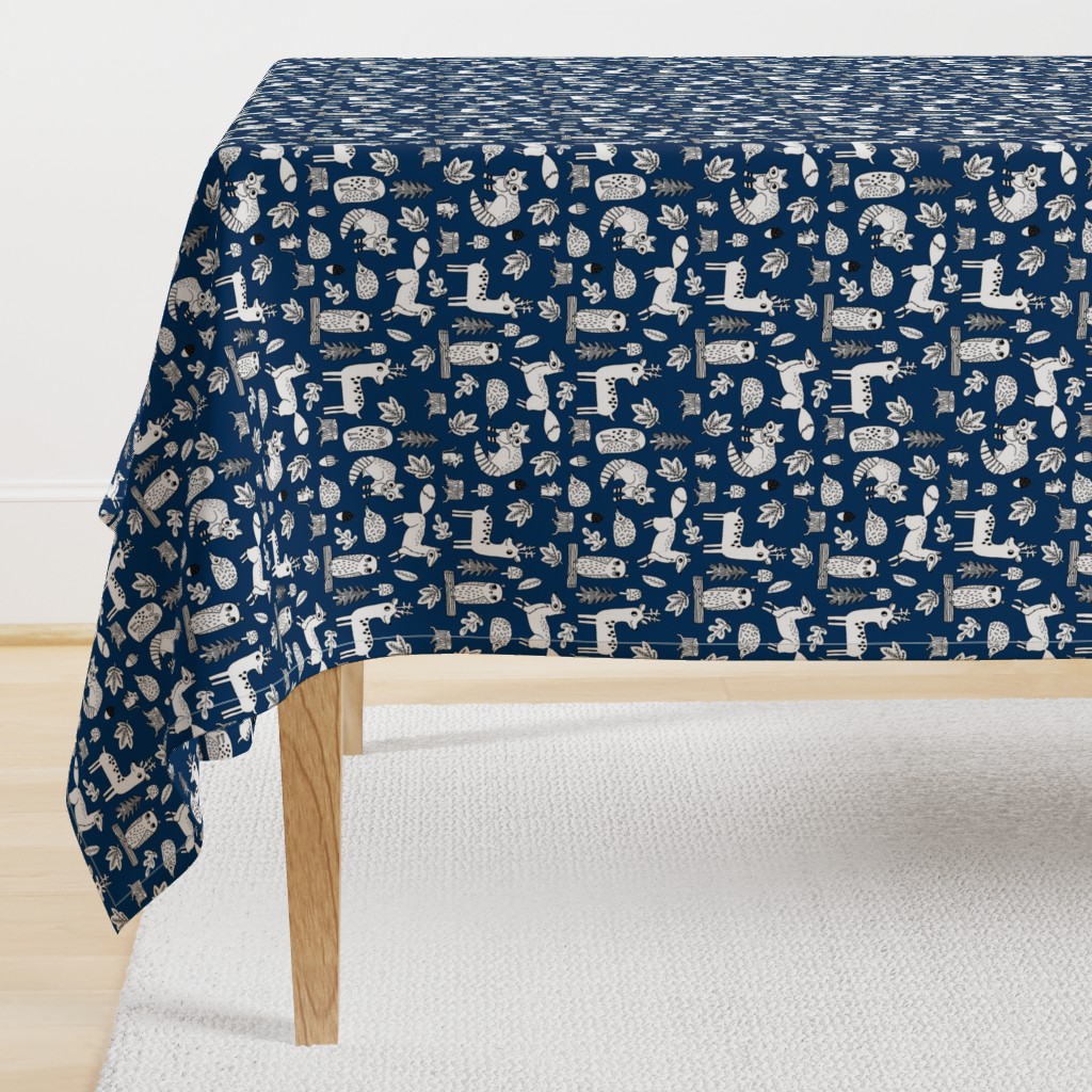 autumn critters // navy blue woodland animals cute deer fox raccoon cute navy blue