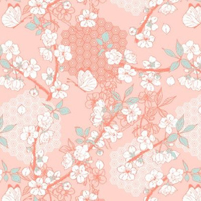 Kimono Pattern - Blossoms on Coral