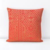 Coral Orange Clay Mudcloth Traditional African Mud cloth  with gold