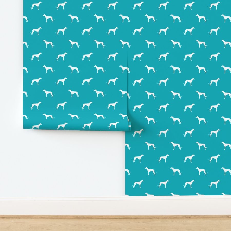 peacock blue greyhound dog silhouette fabric