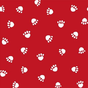 fire red paw print fabric, pet fabric, dog fabric, cat fabric