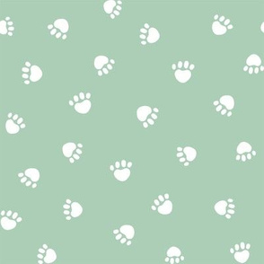 mist green paw print fabric, pet fabric, dog fabric, cat fabric