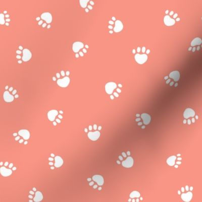 peach paw print fabric, pet fabric, dog fabric, cat fabric