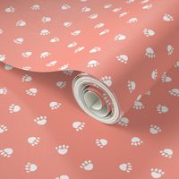 peach paw print fabric, pet fabric, dog fabric, cat fabric
