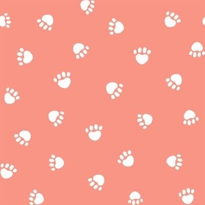 peach paw print fabric, pet fabric, dog fabric, cat fabric