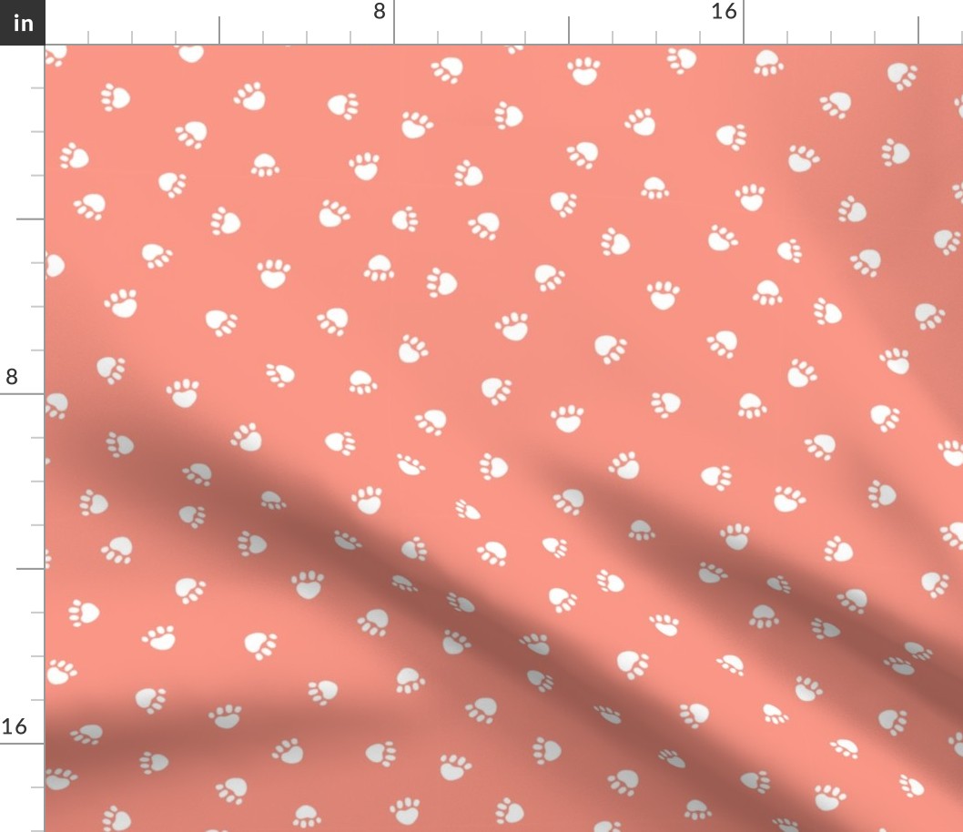 peach paw print fabric, pet fabric, dog fabric, cat fabric