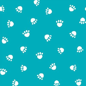 peacock blue paw print fabric, pet fabric, dog fabric, cat fabric