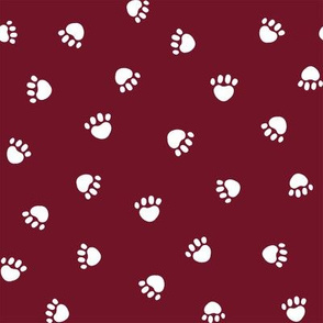 ruby red paw print fabric, pet fabric, dog fabric, cat fabric