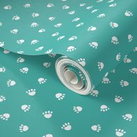 turquoise paw print fabric, pet fabric, dog fabric, cat fabric