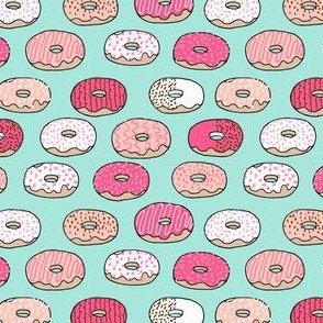 donuts // pink mint donut fabric food design pink food fabric