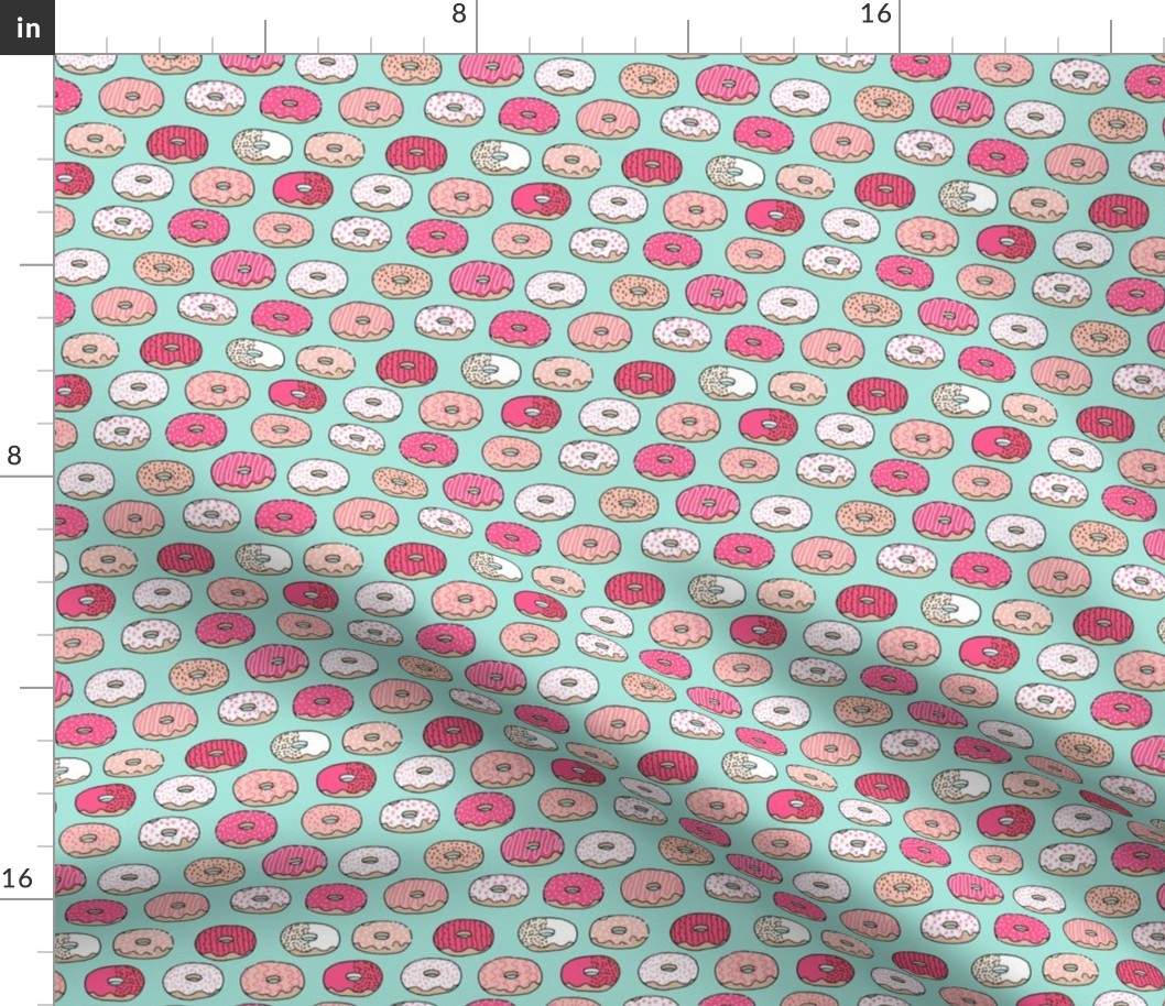 donuts // pink mint donut fabric food design pink food fabric