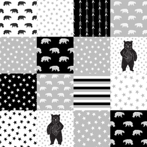 bear quilt // bw bear nursery design black and white fabric bears stars and stripes baby nursery design andrea lauren fabric