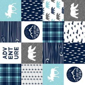 happy camper patchwork wholecloth (90) || navy and teal