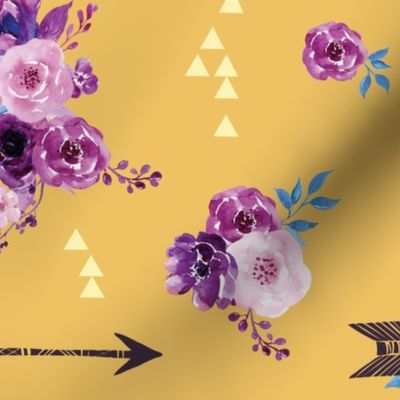 purple and gold watercolor florals and arrows