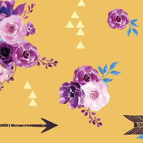 purple and gold watercolor florals and arrows