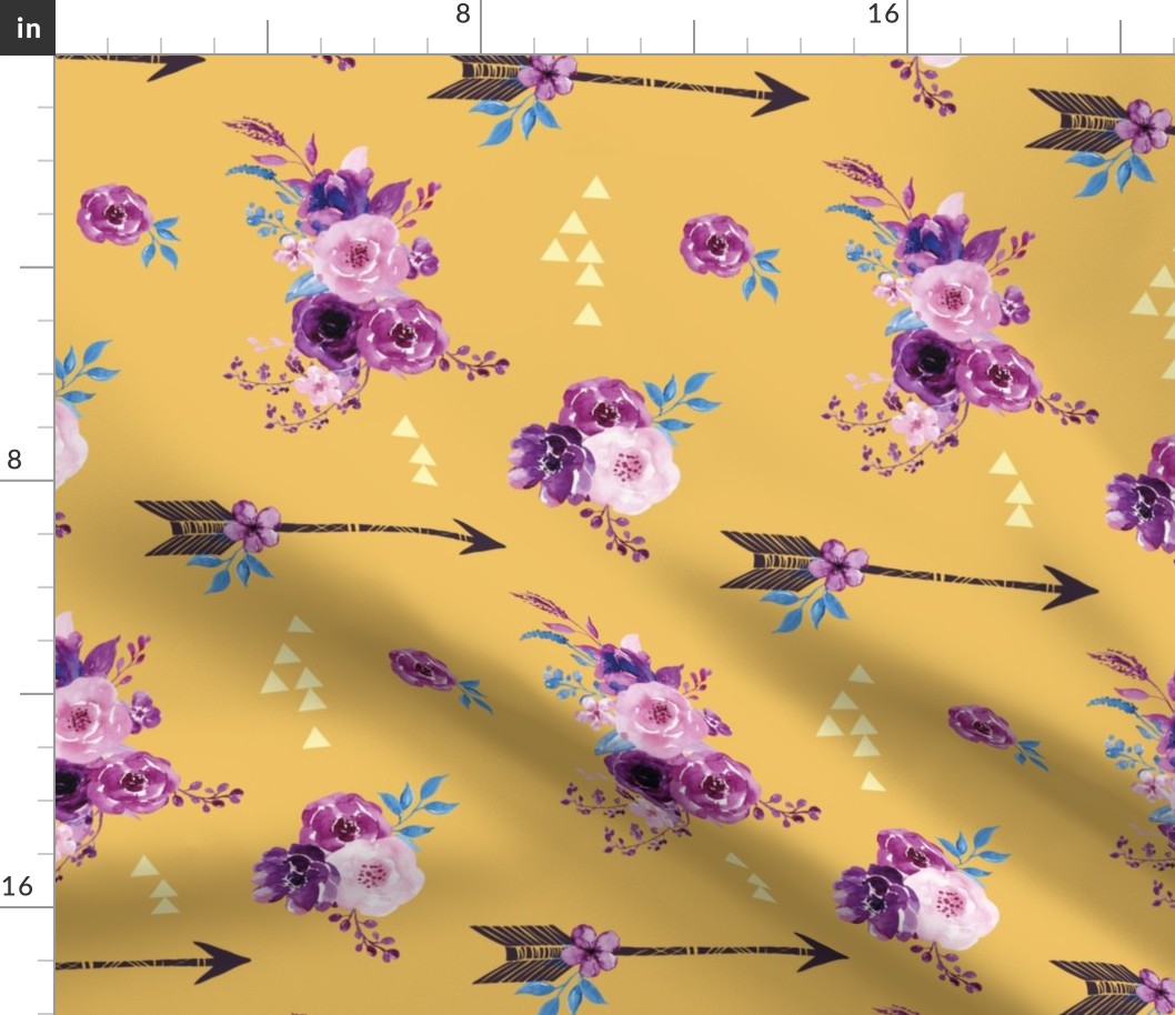 purple and gold watercolor florals and arrows