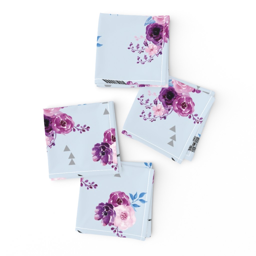 purple and blue watercolor florals and arrows