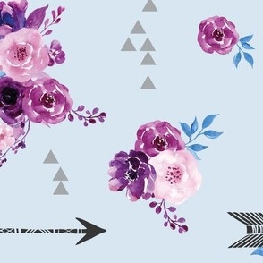 purple and blue watercolor florals and arrows