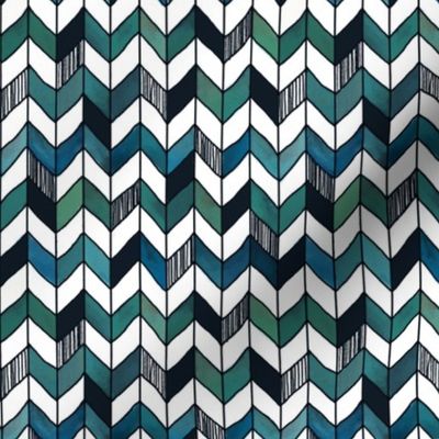 Small Painted Herringbone White, Turquoise, and Emerald