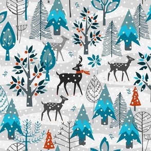Winter Snow Woodland Animals 