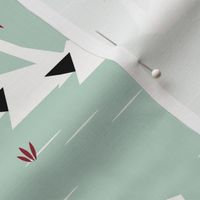 Swans - mint and ruby red geometric swans pond lake black and white || by sunny afternoon