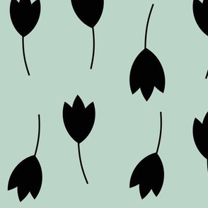 Tulips - black on mint floral || by sunny afternoon 