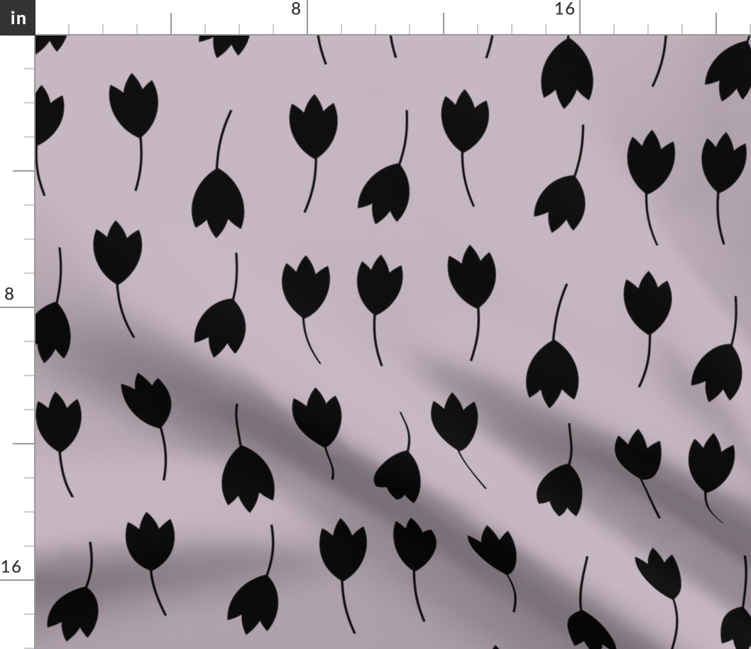 tulips - black on lavender floral flowers black tulis