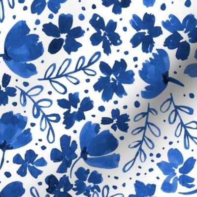 Love Blossoms Floral Pattern - Blue on Whtie