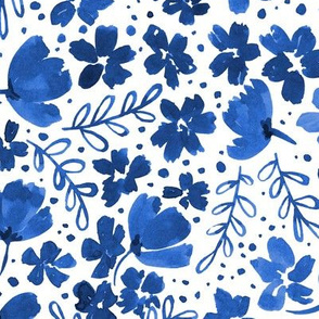 Love Blossoms Floral Pattern - Blue on Whtie