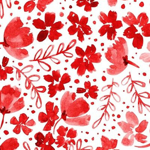 Love Blossoms Floral Pattern - Red on White