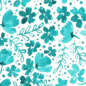 Love Blossoms Floral Pattern - Turquoise on White