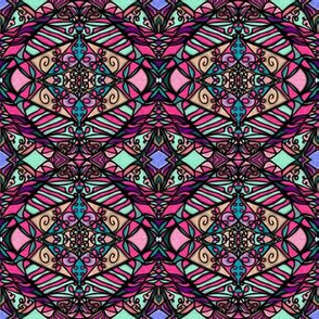 Black Outlined Stained Glass | Pink Purple Teal Zebra Stripe