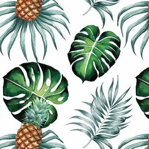 Tropical Island Palms Pineapple Palm Leaves Watercolor
