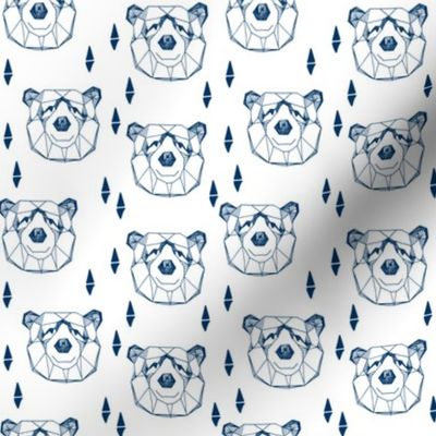 bear head // geometric bear head navy blue and white bear design nursery baby boy fabric