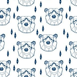 bear head // geometric bear head navy blue and white bear design nursery baby boy fabric