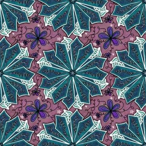 Poinsettia | Teal Flowers on Mauve Pink