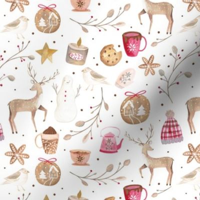 Cozy Snow Day White/ Winter Holidays Fabric/ Nostalgic Winter Day fabric