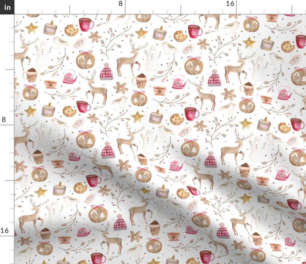 Cozy Snow Day White/ Winter Holidays Fabric/ Nostalgic Winter Day fabric