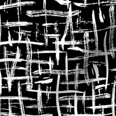 Black and White Brush Strokes Grid Fabric | Spoonflower