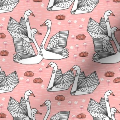 swans // origami swans pink swan fabric sweet swan design andrea lauren swans fabric andrea lauren design