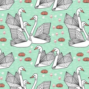 swan // origami swans coral and mint swan fabric girls swans design sweet swans fabric andrea lauren design