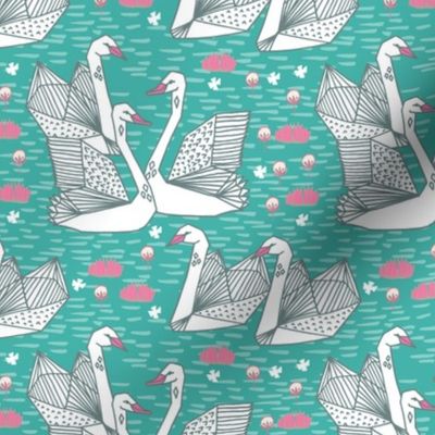 swans // origami swans turquoise swan fabric girls swan design andrea lauren fabric andrea lauren design