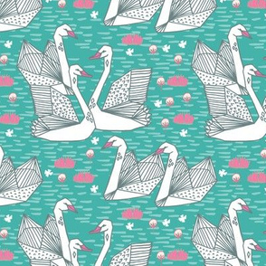 swans // origami swans turquoise swan fabric girls swan design andrea lauren fabric andrea lauren design