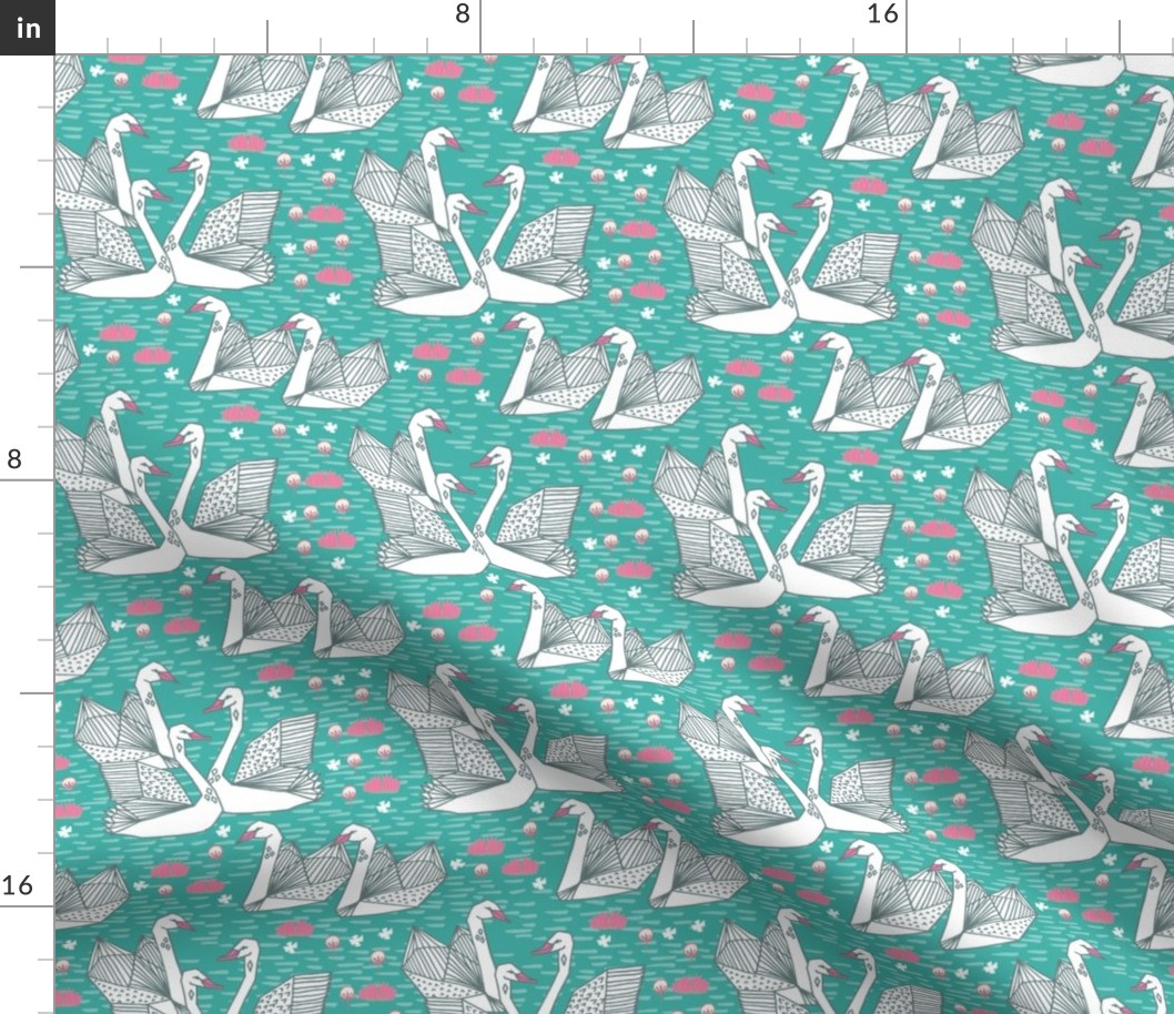 swans // origami swans turquoise swan fabric girls swan design andrea lauren fabric andrea lauren design