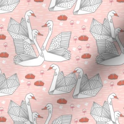 swans // origami swan fabric cute blush and coral girls swan fabric andrea lauren design andrea lauren fabric
