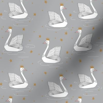 princess swan // grey swans fabric princess crown gold stars tiara fabric andrea lauren design andrea lauren fabric