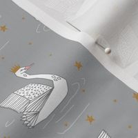 princess swan // grey swans fabric princess crown gold stars tiara fabric andrea lauren design andrea lauren fabric
