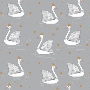 princess swan // grey swans fabric princess crown gold stars tiara fabric andrea lauren design andrea lauren fabric